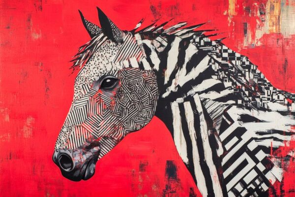 Zebrahaupt auf feurigem Rot – Abstract Art