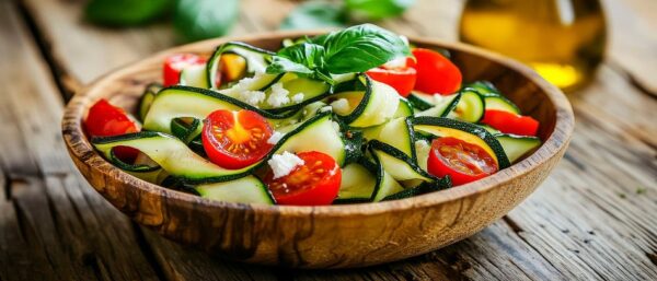 Zucchini-Nudeln mit Kirschtomaten-Salat