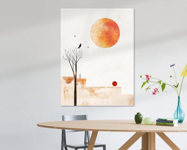 Abstrakte Landschaft mit Mond und Vogel