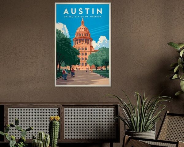 Austin, Texas Vintage Travel Poster