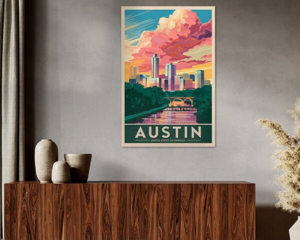 Austin, Texas Vintage Travel Poster