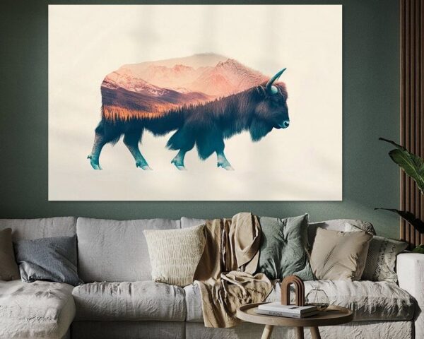 Bison mit Berglandschaft