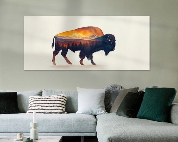 Bison mit Landschaftsillustration