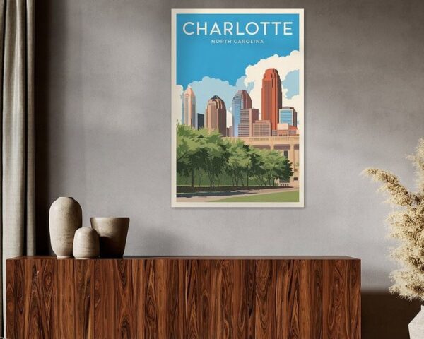 Charlotte, North Carolina Vintage Travel Poster