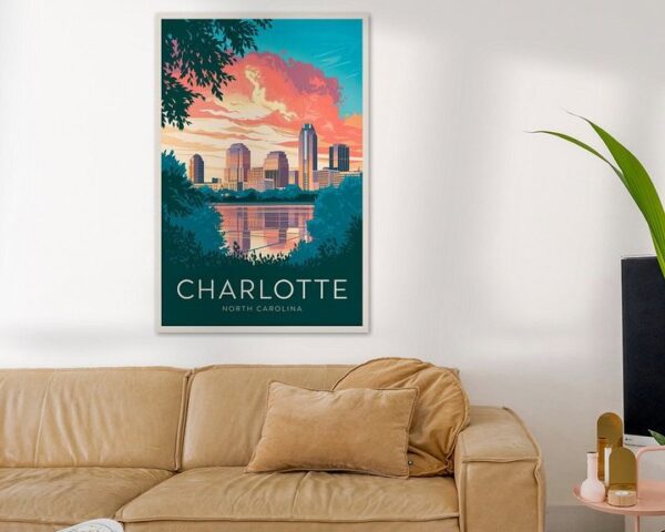 Charlotte, North Carolina Vintage Travel Poster