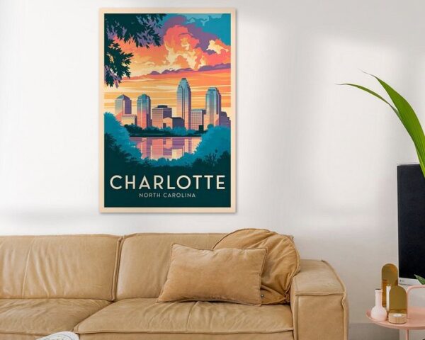 Charlotte, North Carolina Vintage Travel Poster