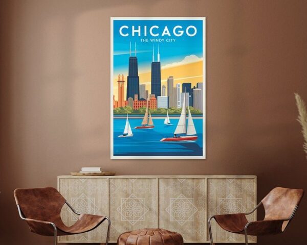 Chicago, Illinois Vintage Travel Poster