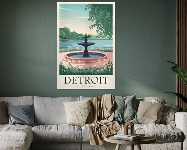 Detroit, Michigan Vintage Travel Poster