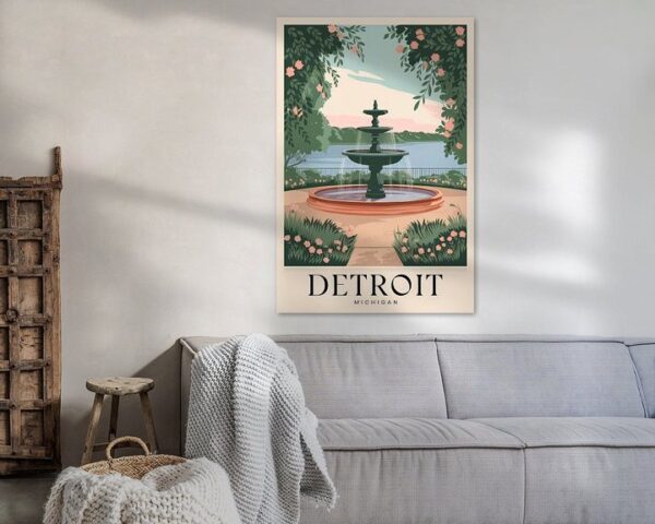 Detroit, Michigan Vintage Travel Poster