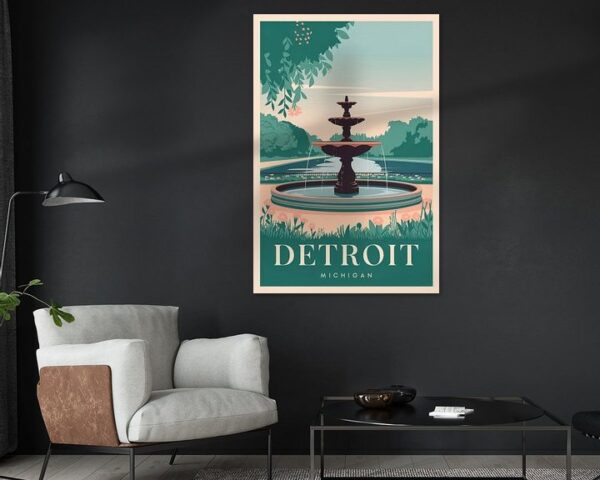 Detroit, Michigan Vintage Travel Poster