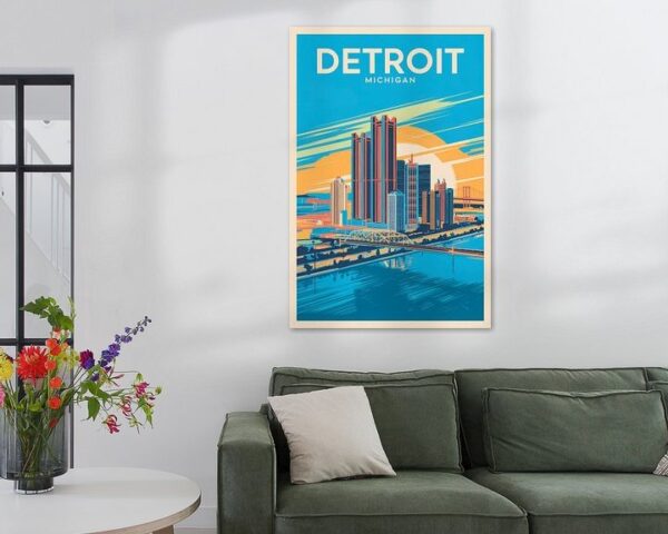 Detroit, Michigan Vintage Travel Poster