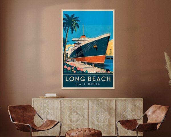 Long Beach, California Vintage Travel Poster