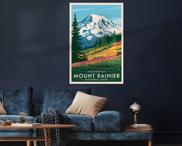 Mount Rainier, Washington Vintage Travel Poster