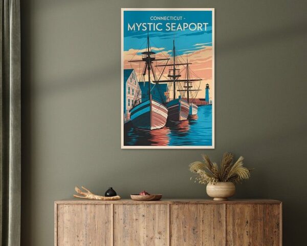 Mystic Seaport, Connecticut Vintage Travel Poster