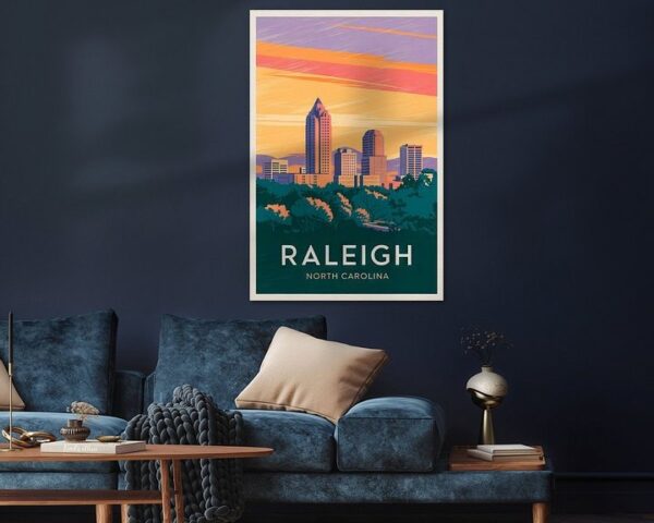 Raleigh, North Carolina Vintage Travel Poster