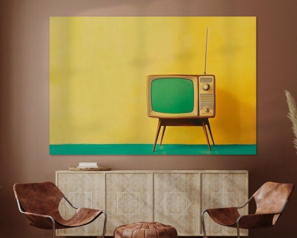 Retro Fernseher vor gelbem Hintergrund