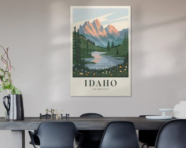 Vintage Travel Poster of Idaho: Majestic Mountains and Serene La