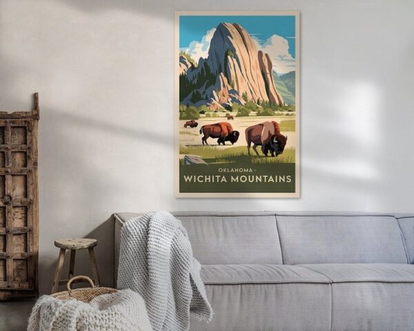 Wichita Mountains, Oklahoma Vintage Travel Poster